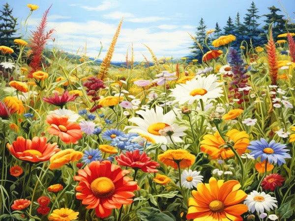Daisy Flower Field Landscape - Paint by Numbers
