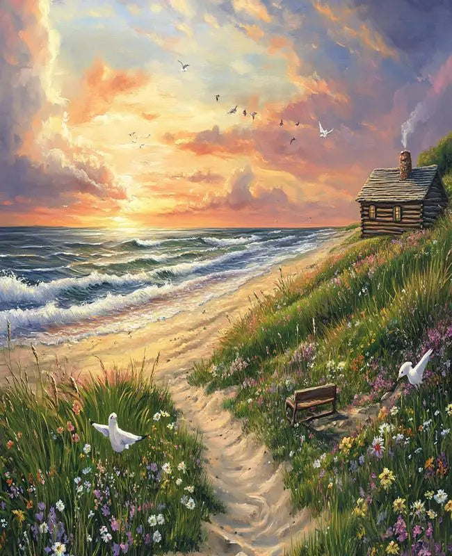 Girl Flower and House Landscape – DIY Paint by Numbers Wall Art (Customizable by Paint)