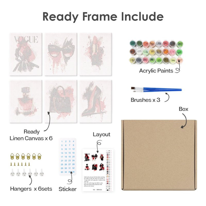 6 Mini Paintings - Red & Black glamour set