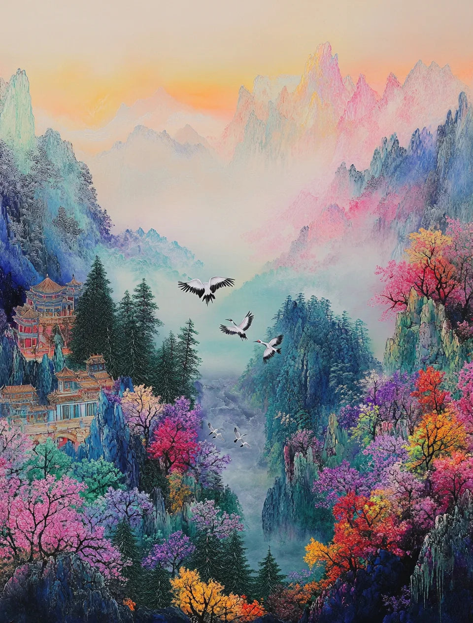 Sunset Landscape, Peaceful Paradise – DIY Framed Paint by Numbers Kit (Customizable by Paint)