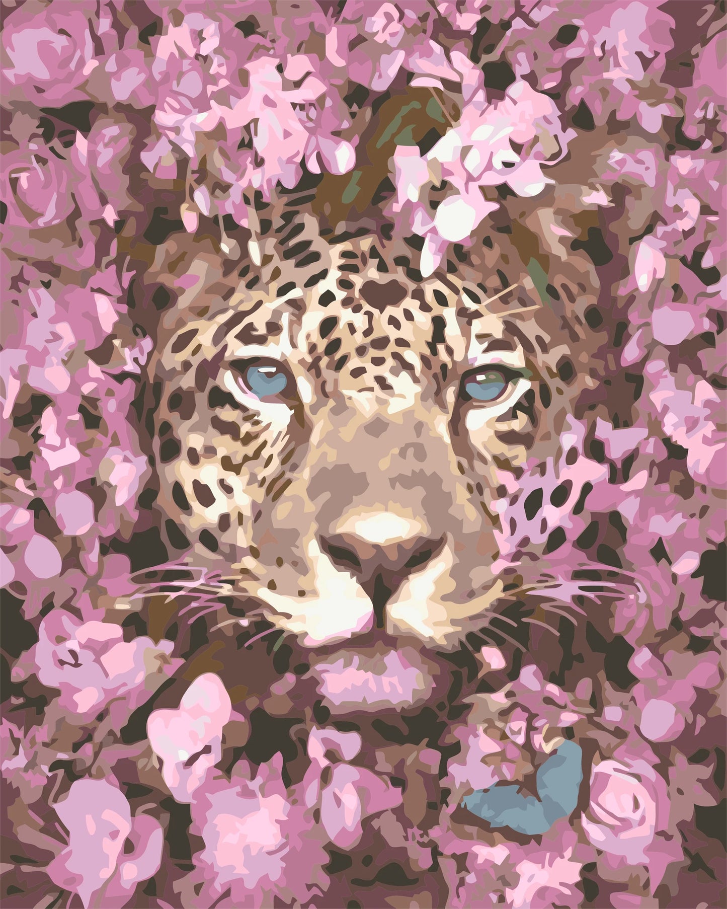 Leopard in Pink Blossoms – Digital Oil Painting DIY Art (Customizable by Paint)