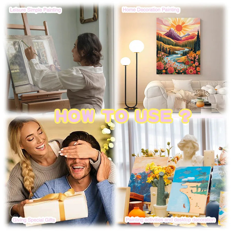 Sunset Landscape, Peaceful Paradise – DIY Framed Paint by Numbers Kit (Customizable by Paint)