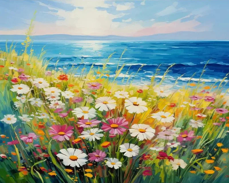 Daisy Flower Field Landscape - Paint by Numbers