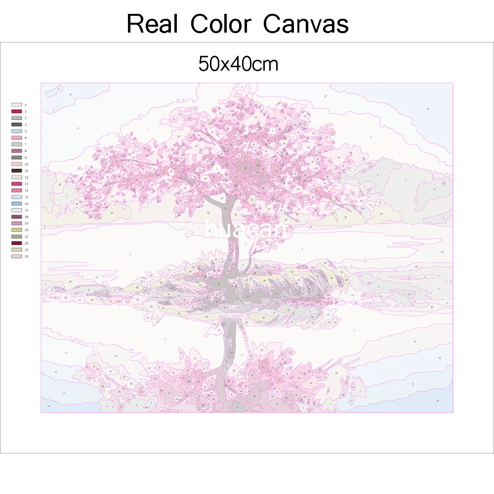 Scenic and Serene Landscape with Pink Trees - Paint by Numbers