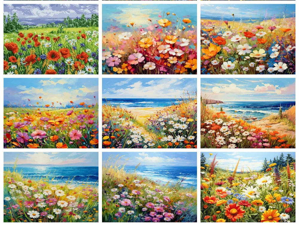 Daisy Flower Field Landscape - Paint by Numbers