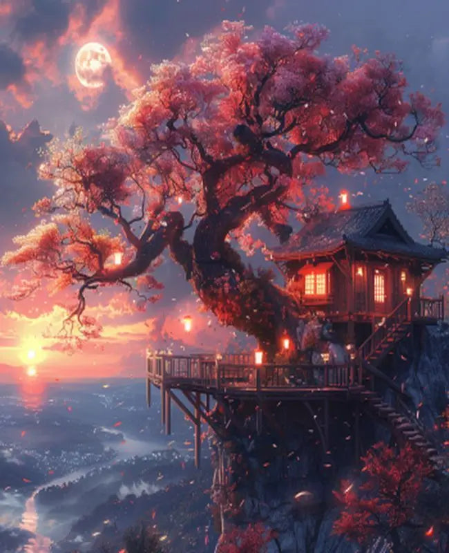 Sunset Landscape, Peaceful Paradise – DIY Framed Paint by Numbers Kit (Customizable by Paint)
