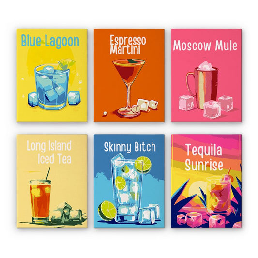6 Mini Paintings - Happy Hour Cocktail Set