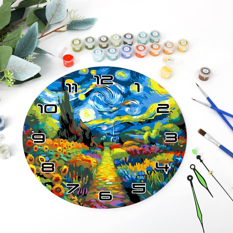 Painting by Numbers Clock – Starry Night & Flower Field