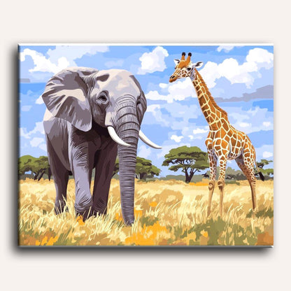 Giraffe and Elephant | Paint by Numbers