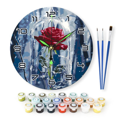 Painting by Numbers Clock – Rose in a glass