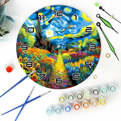 Painting by Numbers Clock – Starry Night & Flower Field
