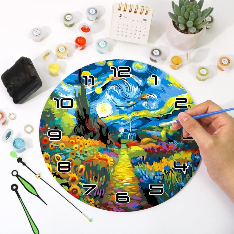 Painting by Numbers Clock – Starry Night & Flower Field