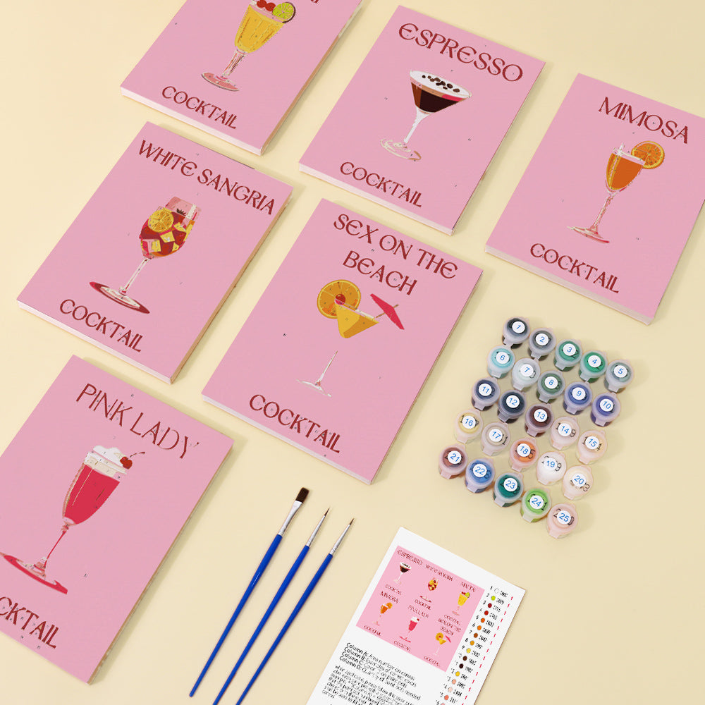 6 Mini Paintings - Pink Cocktail Set