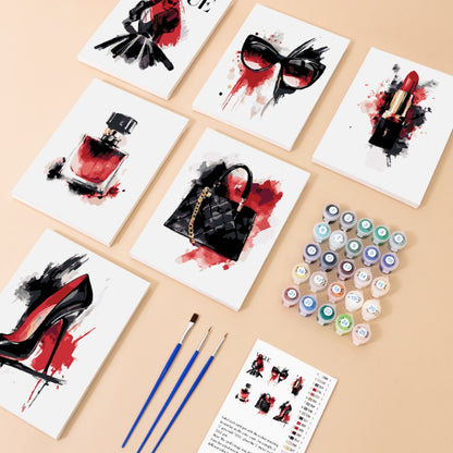 6 Mini Paintings - Red & Black glamour set