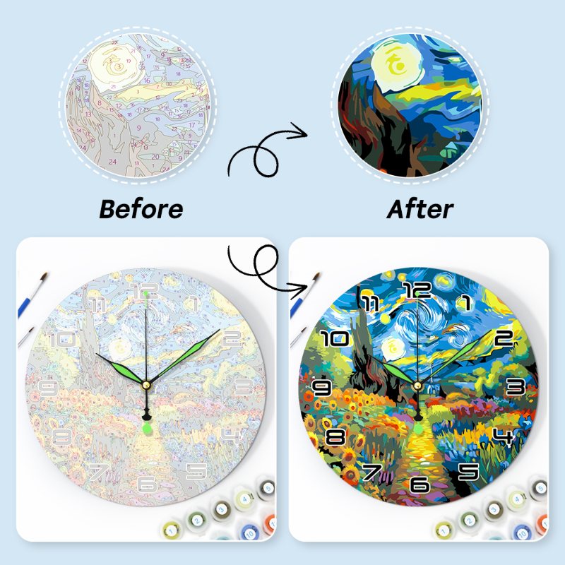 Painting by Numbers Clock – Starry Night & Flower Field