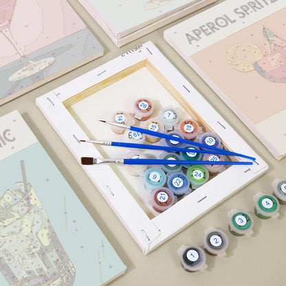 Sip & Paint Cocktail Set – 6 Mini Paint-by-Numbers + 6 Easels