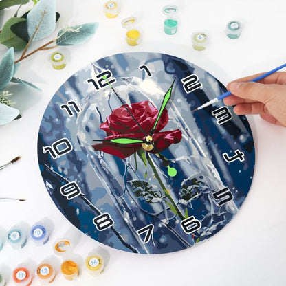 Painting by Numbers Clock – Rose in a glass