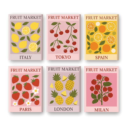 6 Mini Paintings - Fruit Market Set