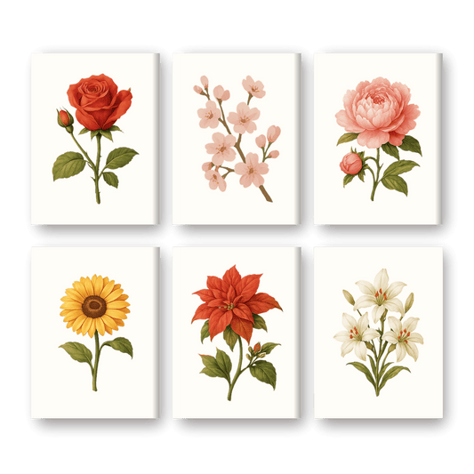 6 Mini Paintings - Flowers and Roses Set