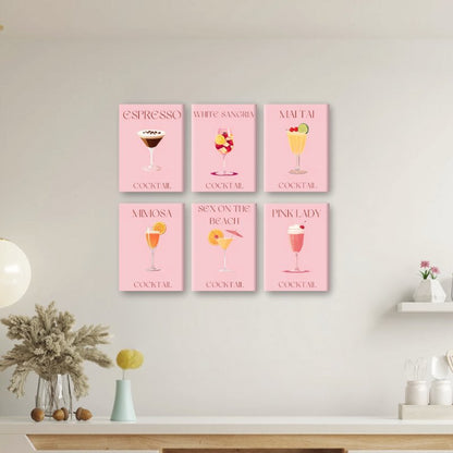 6 Mini Paintings - Pink Cocktail Set