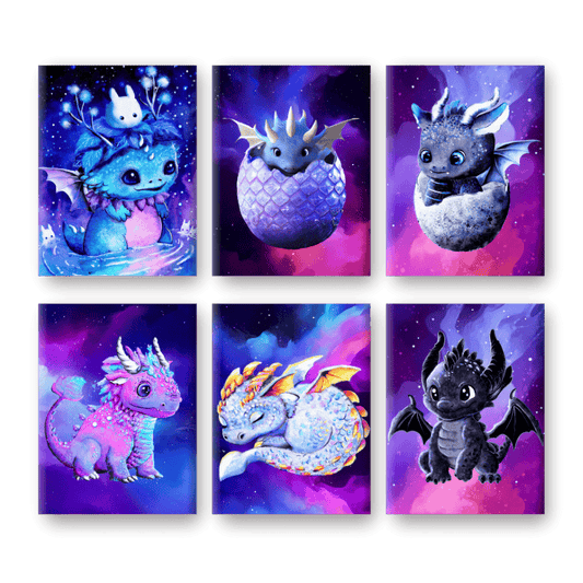 6 Mini Paintings | Little Dragons Set - By Tiny Tami