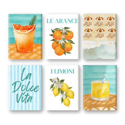 6 Mini Paintings - Citrus & Sea Set