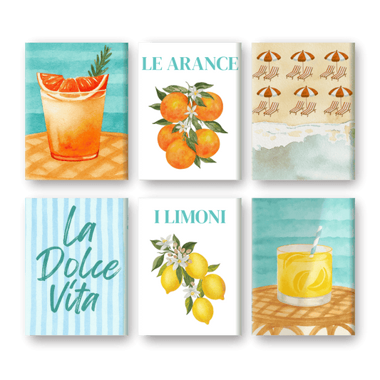 6 Mini Paintings - Citrus & Sea Set