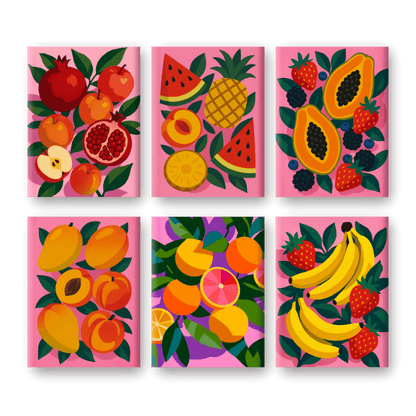 6 Mini Paintings - Colorful Fruit Set