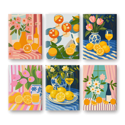 6 Mini Paintings - Flowers & Drinks Set