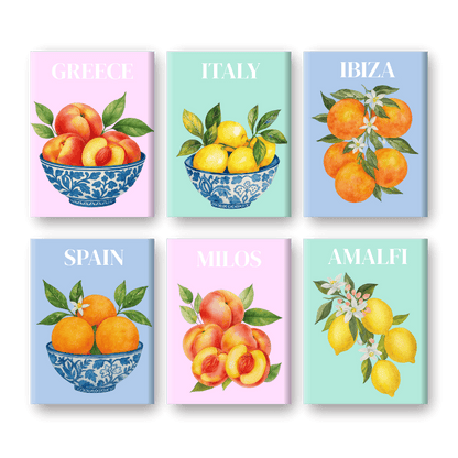 6 Mini Paintings - Mediterranean Fruit Set