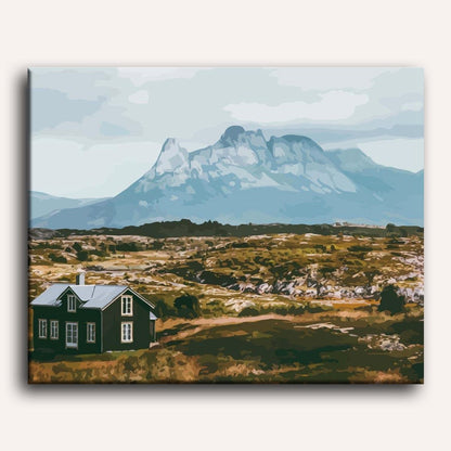 Landscape of Mountains and Houses in Norway | Paint by Numbers