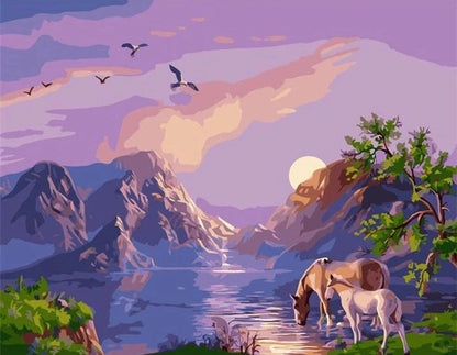 Scenic and Serene Landscape with Pink Trees - Paint by Numbers