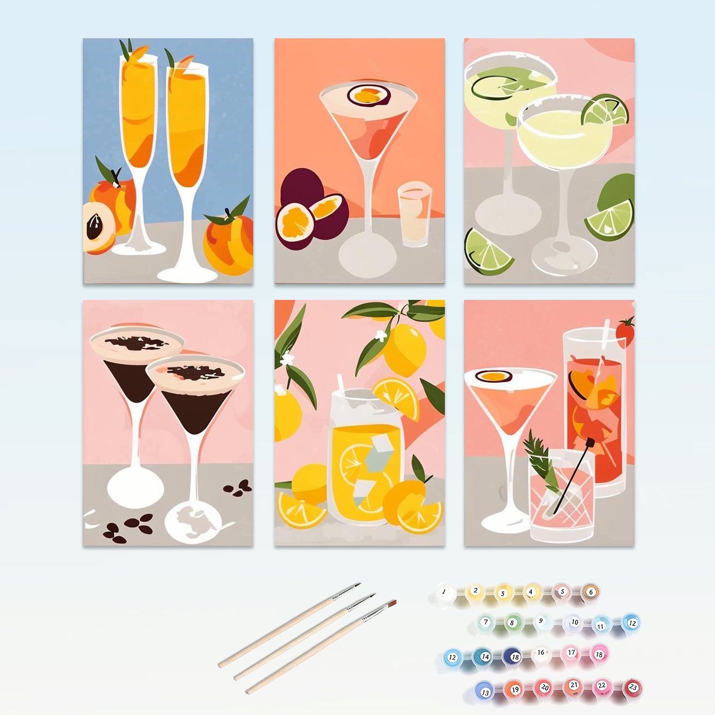 6 Mini Paintings - Flowers & Drinks Set