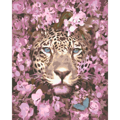 Leopard in Pink Blossoms – Digital Oil Painting DIY Art (Customizable by Paint)