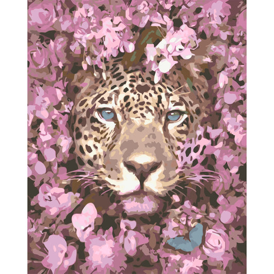 Leopard in Pink Blossoms – Digital Oil Painting DIY Art (Customizable by Paint)