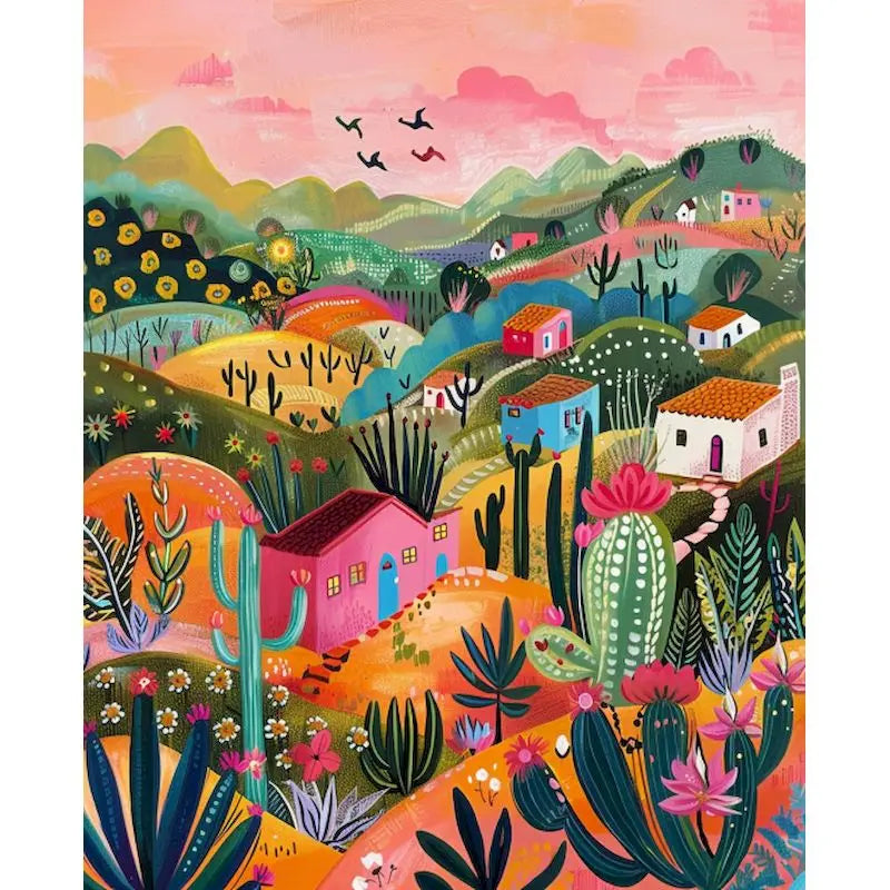 Pink Scenery Landscape Paint-by-Numbers Kit