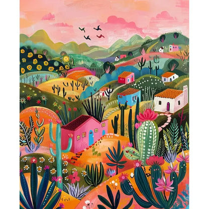 Pink Scenery Landscape Paint-by-Numbers Kit