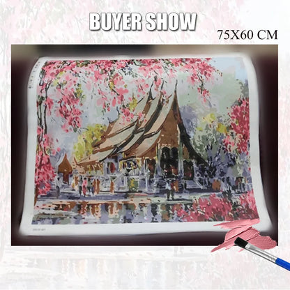 Scenic and Serene Landscape with Pink Trees - Paint by Numbers