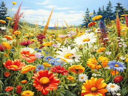 Daisy Flower Field Landscape - Paint by Numbers