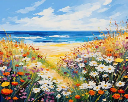 Daisy Flower Field Landscape - Paint by Numbers