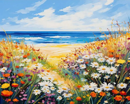 Daisy Flower Field Landscape - Paint by Numbers