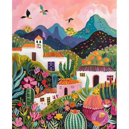 Pink Scenery Landscape Paint-by-Numbers Kit