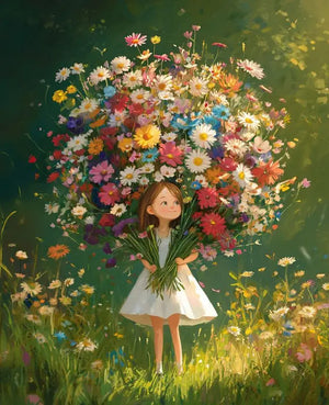 Girl Flower and House Landscape  – DIY Paint by Numbers Wall Art (Customizable by Paint)