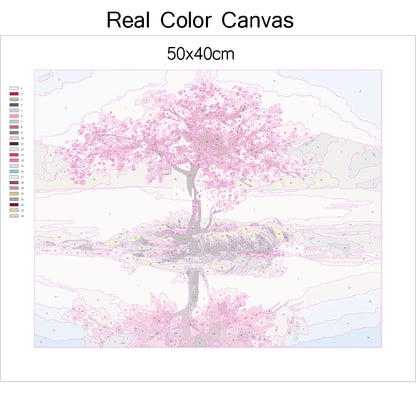 Scenic and Serene Landscape with Pink Trees - Paint by Numbers