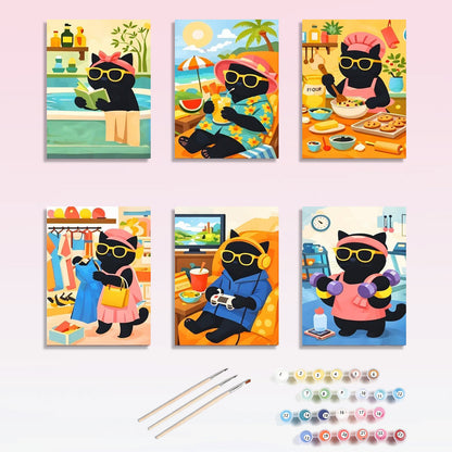 6 Mini Paintings - The Black Cat Set