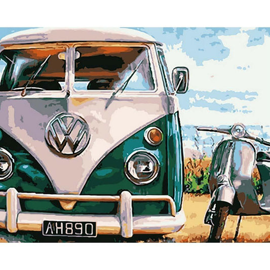 Old Bus and Scooter | Paint by Numbers