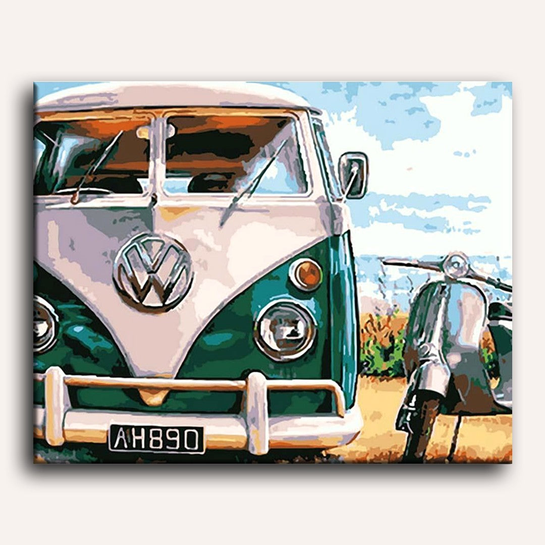 Old Bus and Scooter | Paint by Numbers