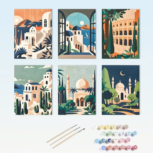 6 Mini Paintings - Foreign Places